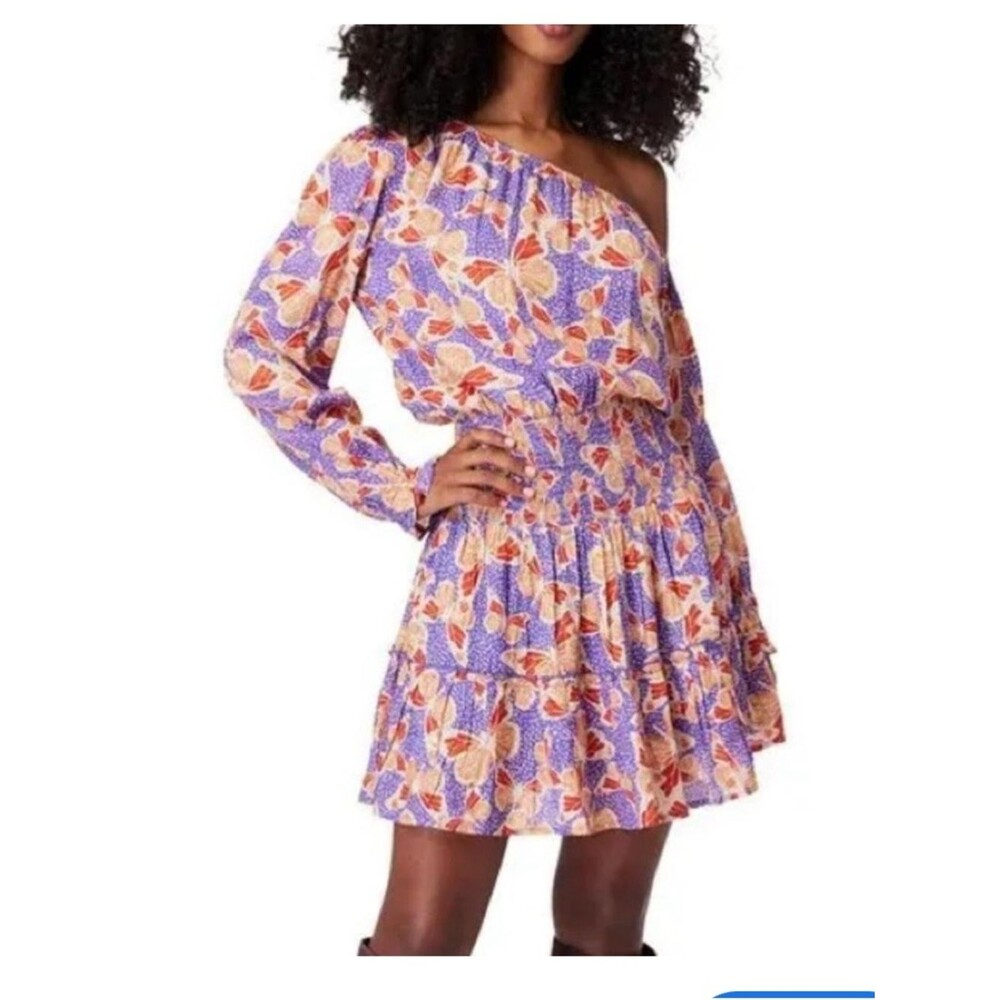 Roller Rabbit off Shoulder Butterfly Purple Tiered Mini Dress Sz XS/S